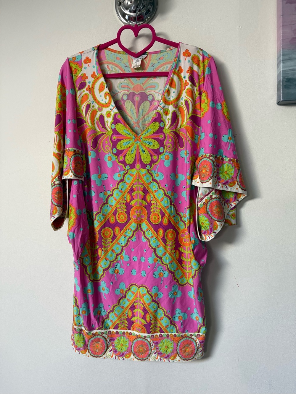 Trina Turk Pink Floral Paisley V-Neck Tunic coverup